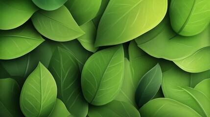 Wall Mural - Lush green leaves background, vibrant foliage texture.