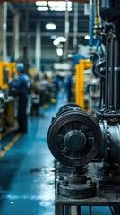 Poster - Industrial Machinery in Factory Setting with Workers and Equipment