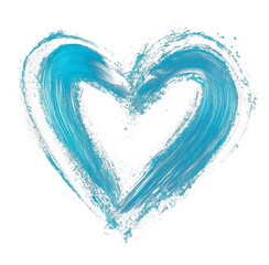 Aufkleber - cyan heart with smooth and glossy brush strokes, featuring textured splashes and dynamic artistic design, isolated on transparency background