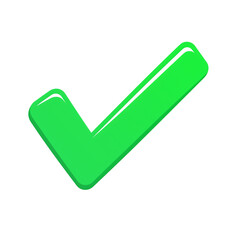 Poster - green check mark with glossy finish, isolated on transparency background, symbolizing approval, success, or confirmation. vibrant color and smooth design convey positivity