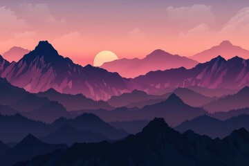 Fototapete - Majestic mountain landscape at sunset featuring vibrant colors and layered peaks under a tranquil sky creating a serene atmosphere
