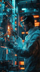 Poster - Technician in Futuristic Lab Working on High-Tech Circuit Board