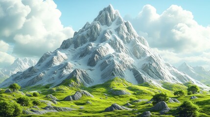 Canvas Print - Majestic snow-capped mountain peak with lush green valley.