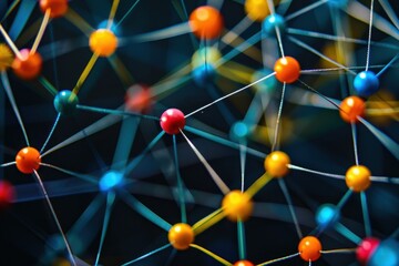 Leinwandbilder - Colorful molecular structure illustration showcasing interconnected atoms and bonds in a dynamic web design