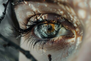 Poster - Reflection of nature in a woman's eye with greenery in the background during bright daylight