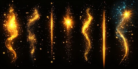 Poster - Visual representation of golden light trails and sparkling effects against a dark background