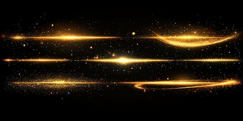 Poster - Visual representation of swirling golden particles in a cosmic background during a night sky