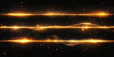 Poster - Glistening golden waves with sparkling particles create a mesmerizing cosmic backdrop
