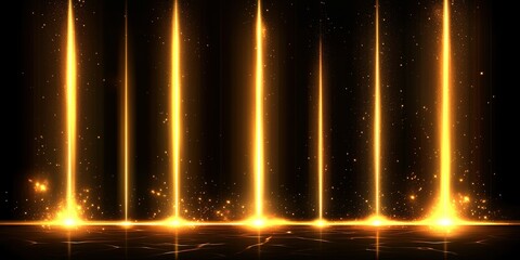 Poster - Bright golden beams radiate upwards against a dark background creating a celestial and energetic atmosphere