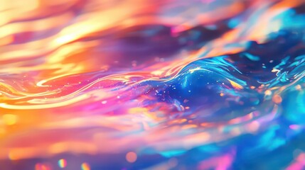 Fototapete - Abstract holographic wave patterns rippling across a digital background, tech-inspired, neon art, vibrant colors, high resolution.