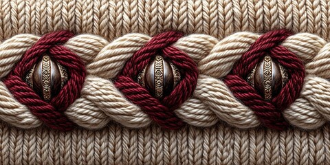 Poster - intricate woven textile design featuring maroon and cream threads with decorative elements