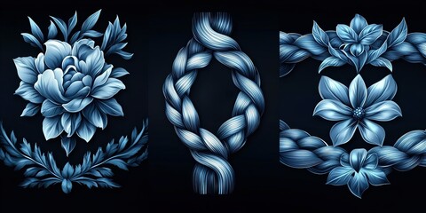 Poster - Beautiful blue floral designs showcasing intricate patterns and details in a creative artistry display