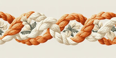 Poster - colorful decorative rope design features white and orange braided strands intertwined with floral ac