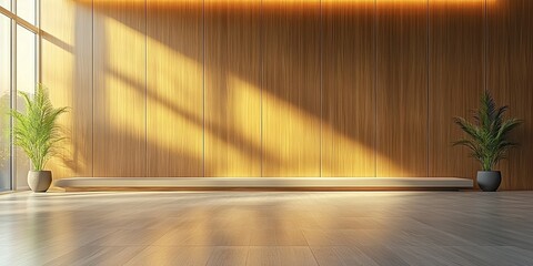Poster - Modern interior space with wooden walls and natural light highlighting the design elements