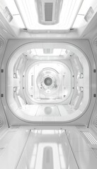 Wall Mural - Futuristic space station interior from above  monochrome walls, minimalist design, and spacious feel