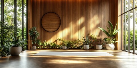 Poster - Tranquil indoor space with plants and natural light invites relaxation and meditation practices