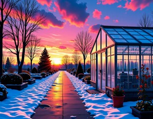 Wall Mural - greenhouse transition icicles vaporwave springtime copy space for printing on a T-shirt