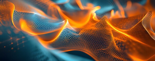Poster - A stunning digital abstract image showcasing vibrant orange and blue waves of light. Perfect for technology themes, art projects, or creative design concepts.