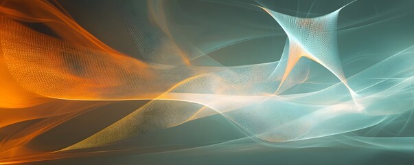 Poster - Dynamic abstract waves blend colors of orange and teal, creating an ethereal effect. Perfect for backgrounds, digital art, or creative projects that require a vibrant touch.