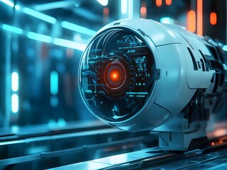 Poster - Futuristic robotic eye with intricate circuitry and vibrant lights