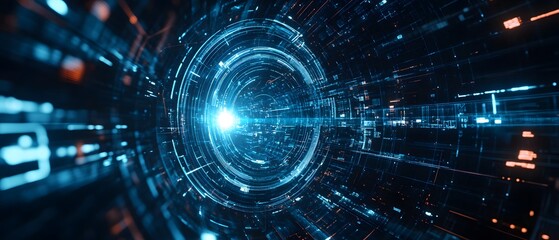Poster - A captivating visual of a futuristic tunnel of light and data, showcasing the integration of technology and innovation. Perfect for projects related to digital advancements.