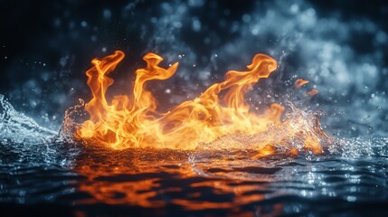 Leinwandbilder - Fiery flames clashing with cool water, creating a dramatic visual contrast.