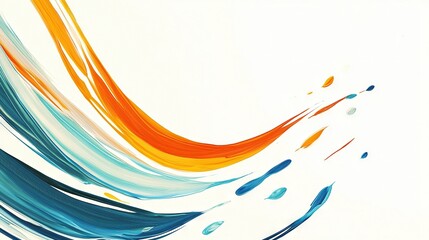 Sticker -   Abstract artwork featuring blue, orange, and white line patterns and water droplets on white canvas