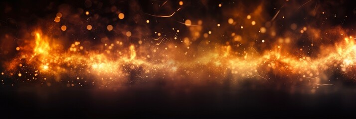Wall Mural - black background. glistering sparks of fire with bokeh effect blurred in front of black background