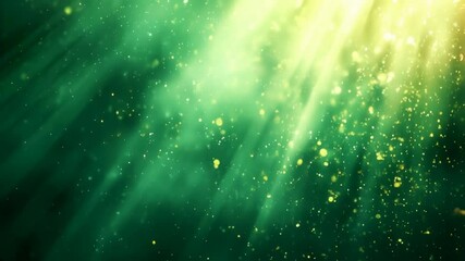 Wall Mural - Green rays with golden particles and bokeh effect. Nature abstract content