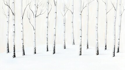 Wall Mural -   A group of trees in snow against a white wall on snowy ground