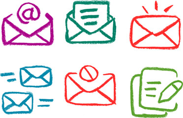 Wall Mural - Mail Related Icons Crayon Chalk Drawing Vector Set
