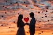 © viktorbond - Romantic couple holding heart-shaped balloons, Valentine's Day