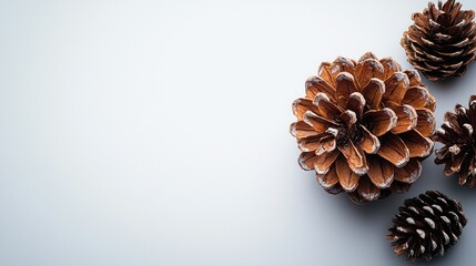 Poster - Pine cones with frosted tips on white for holiday theme.