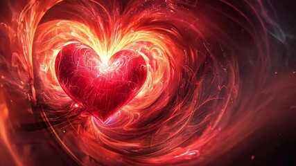 Leinwandbilder - A radiant heart emits swirling energy in shades of red, embodying love and passion. The captivating design evokes warmth and emotion, perfect for Valentine's Day themes and visual art.