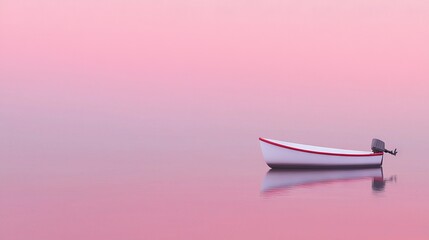 Wall Mural -   Red and White Boat Floats on Pink Sky