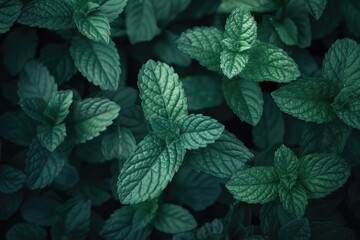 Wall Mural - peppermint fresh mint leaves grow background. green melissa peppermint plant closeup. wallpaper