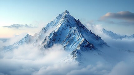 Sticker -   A towering peak shrouded in white blankets under a cloudy midday sky