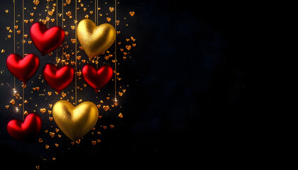 Wall Mural - valentine background with red gold hearts on dark background