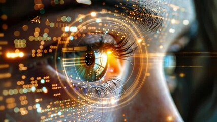 Leinwandbilder - Close-up view of an eye infused with glowing circuit patterns, symbolizing the integration of artificial intelligence in human vision.