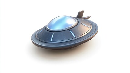 Poster - Classic metallic flying saucer isolated on white background.