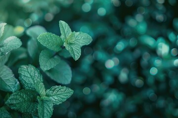 Wall Mural - green mint leaf abstract wallpaper with blurred leaves and bokeh