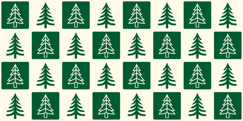 Poster - Christmas trees, in a checkerboard pattern. Green cells with herringbones, checkerboard pattern of squares.