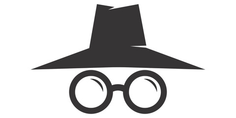 Poster - Secret agent icon logo design illustration. Isolated icon of detective hat and glasses.