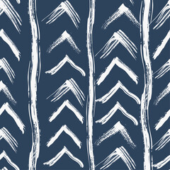 Aufkleber - Arrows and lines alternate. Vector repeating pattern of black arrows drawn with a brush. Blue background.