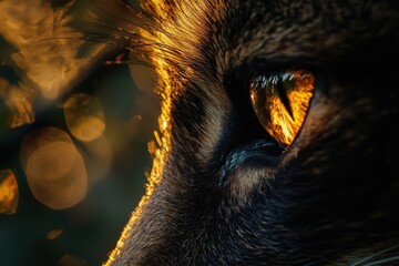 Poster - Close-up of a cat's eye glowing in golden light.