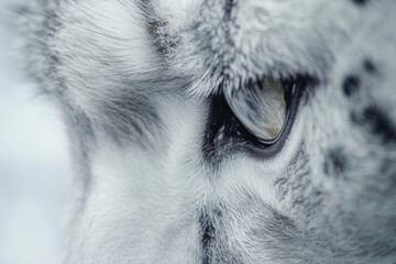 Poster - Close-up of a snow leopard's eye, showing its fur texture and intense gaze.