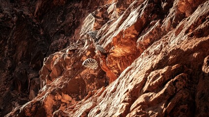 Aufkleber - Close-up of rugged, reddish-brown rock face with unique texture and subtle light play.