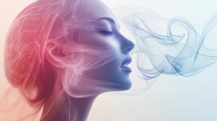 Poster - Abstract portrait, ethereal woman, flowing smoke.