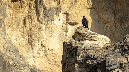 Aufkleber - A falcon perched on a rock in a canyon.