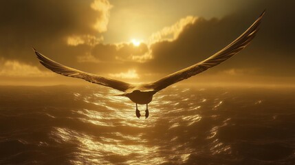 Aufkleber - Seagull in flight over ocean at sunset.